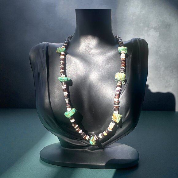 Vintage Artisan Crafted Turquoise & Heishi Shell Beaded Necklace Native American - Picture 1 of 7